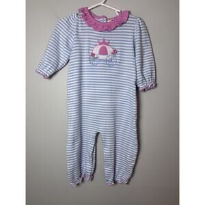 Baby Luigi Baby Girl Stripes Princess Carriage Applique Playsuit 12 M
